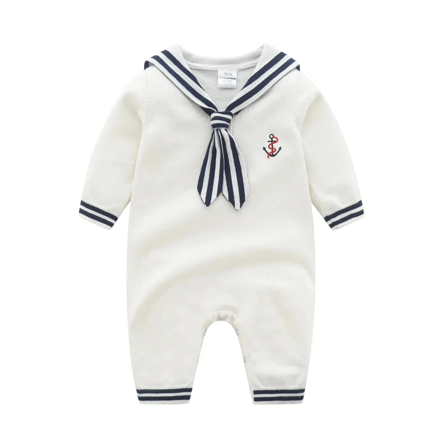 Baby Sailor Knit Romper – Long Sleeve Cotton Outfit (3–36M)    Mimou Babywear