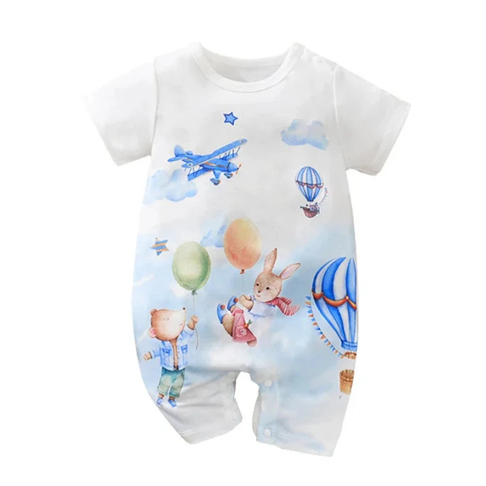 Baby Short Sleeve Romper – Animal Cartoon Print (0-18M)    Mimou Babywear