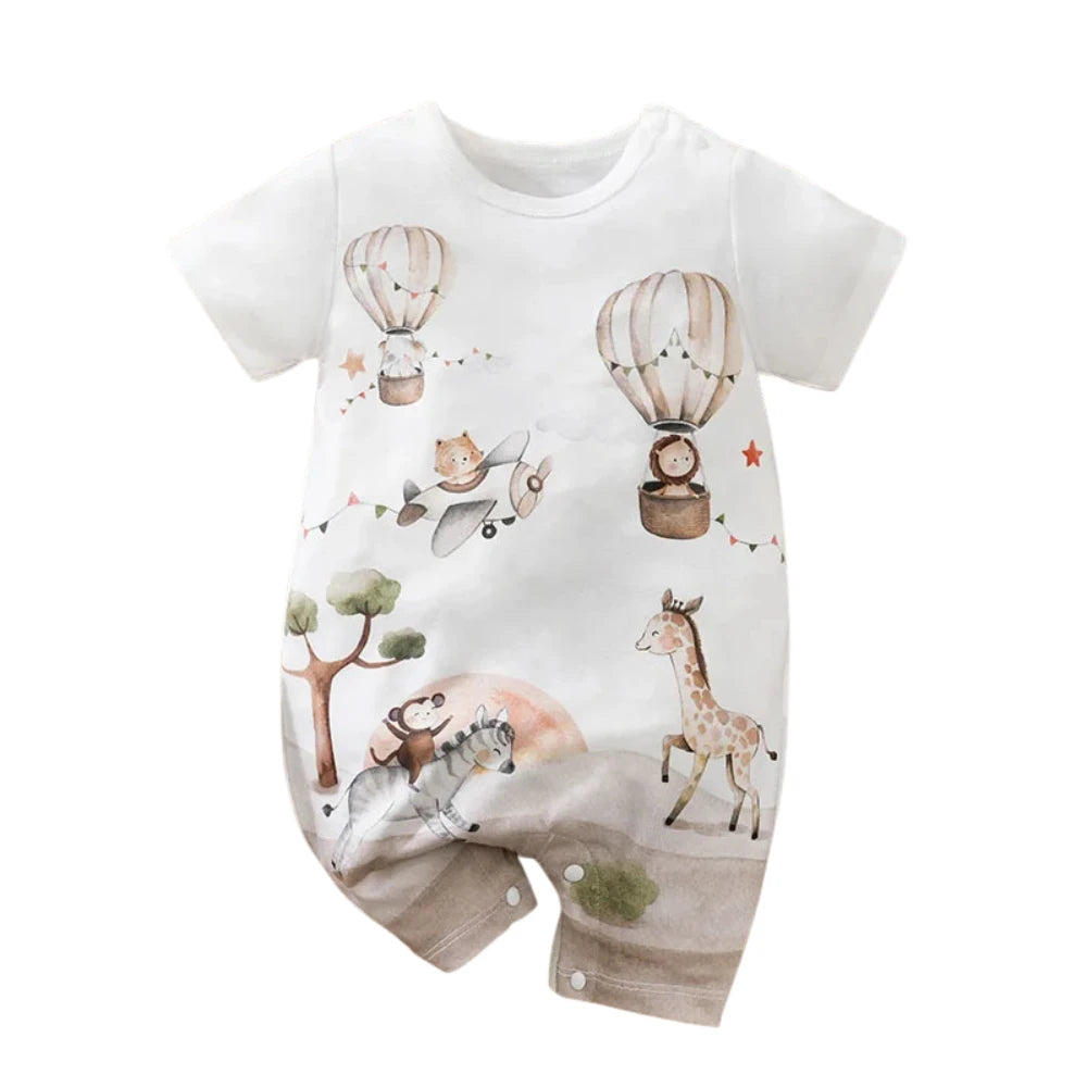Baby Short Sleeve Romper – Animal Cartoon Print (0-18M)    Mimou Babywear
