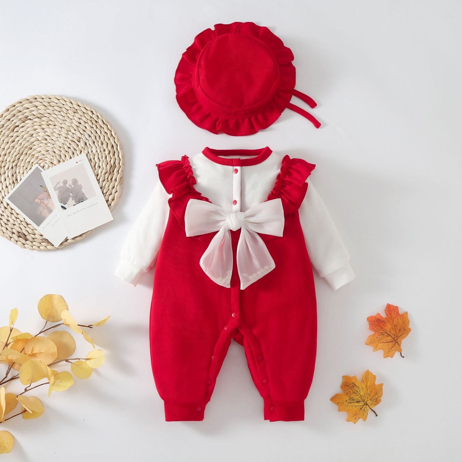 Baby Spring Clothes Newborn Female Baby Onesie Full Moon Out Jumper Plus Velvet Autumn And Winter Crawling Clothes   Red / 80cm Mimou Babywear