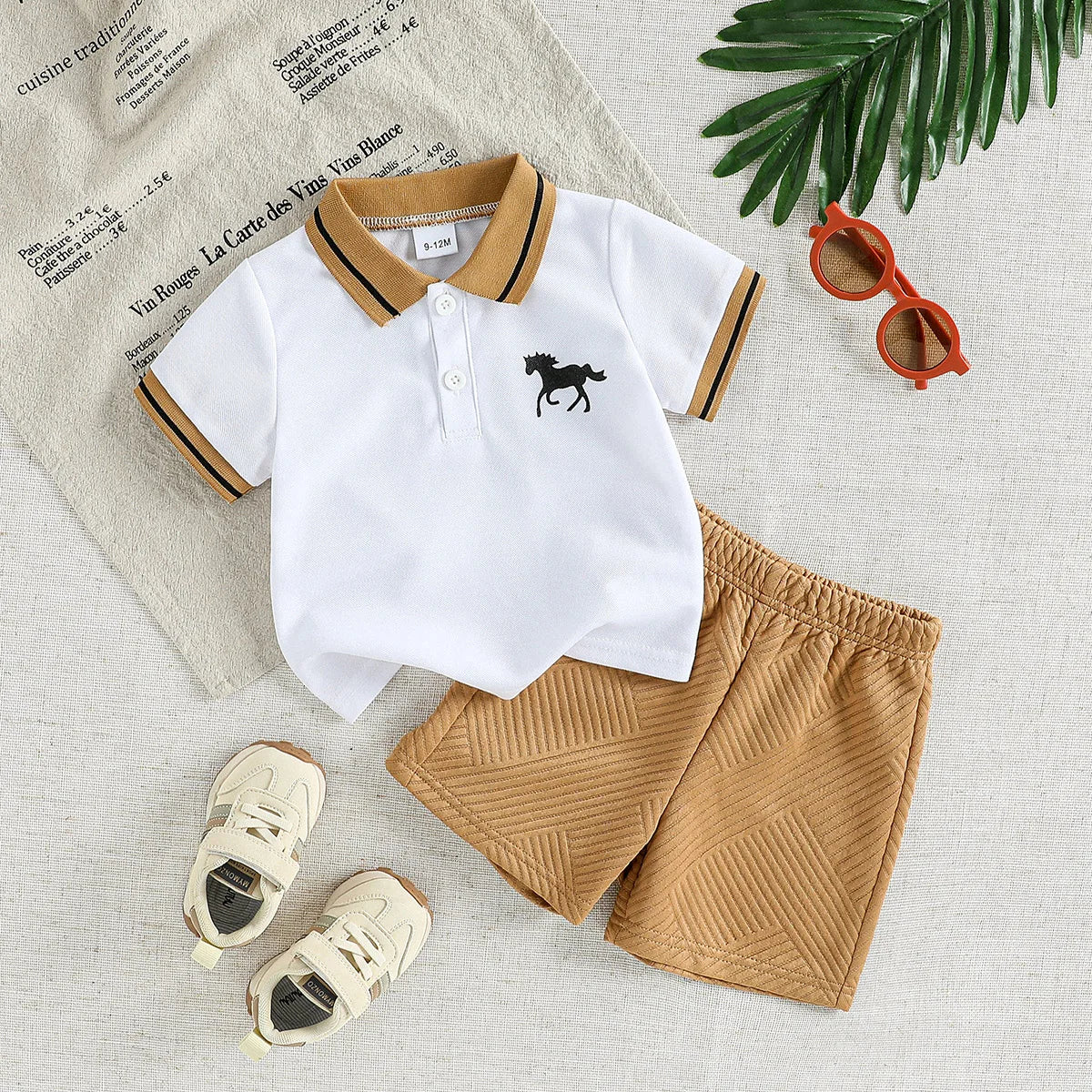 Baby Summer Outfit Set Polo Shirt & Textured Shorts (6–36M)    Mimou Babywear