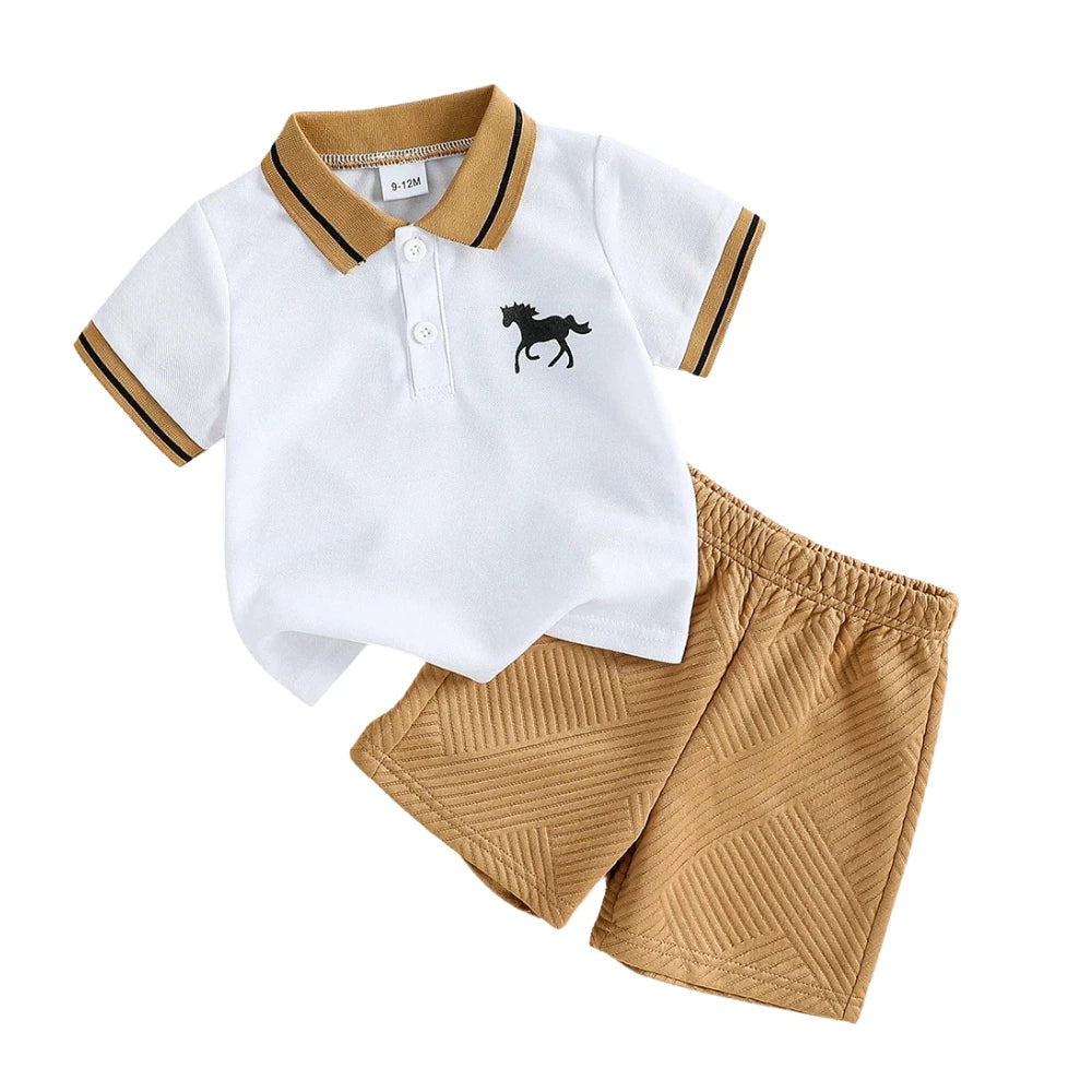 Baby Summer Outfit Set Polo Shirt & Textured Shorts (6–36M)    Mimou Babywear