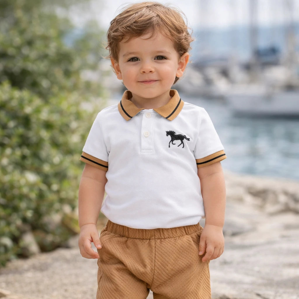 Baby Summer Outfit Set Polo Shirt & Textured Shorts (6–36M)    Mimou Babywear