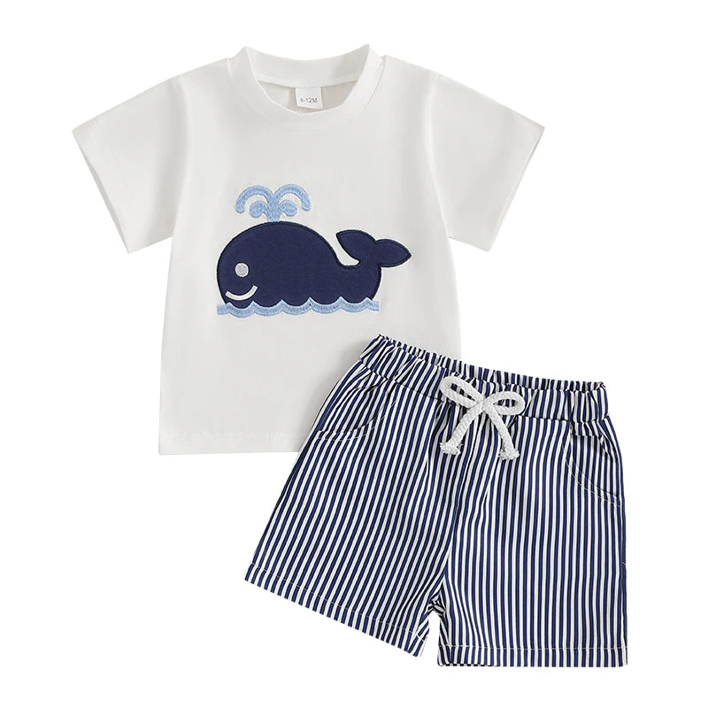 Baby Summer Outfit Set – Cotton T-Shirt & Striped Shorts (6–36M)    Mimou Babywear