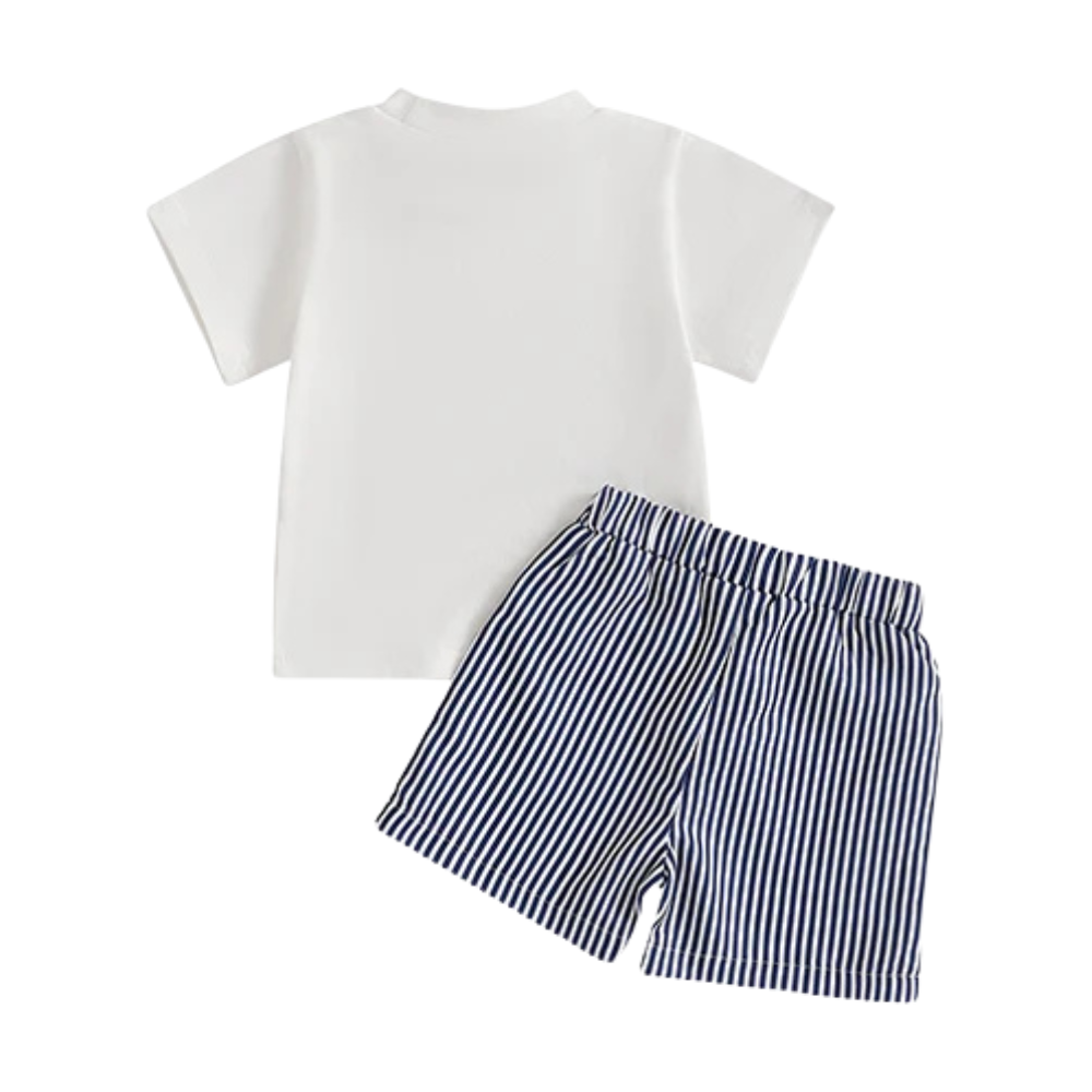 Baby Summer Outfit Set – Cotton T-Shirt & Striped Shorts (6–36M)    Mimou Babywear