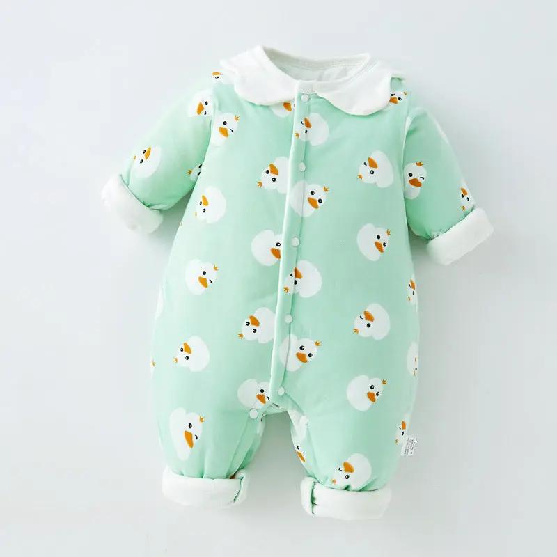 Baby Warm Onesie Cotton Thickened Cotton Winter Baby Harness Crawling Clothes Spring And Autumn Newborn Sleeping Bag Outside   Green duckling-regular version / 66