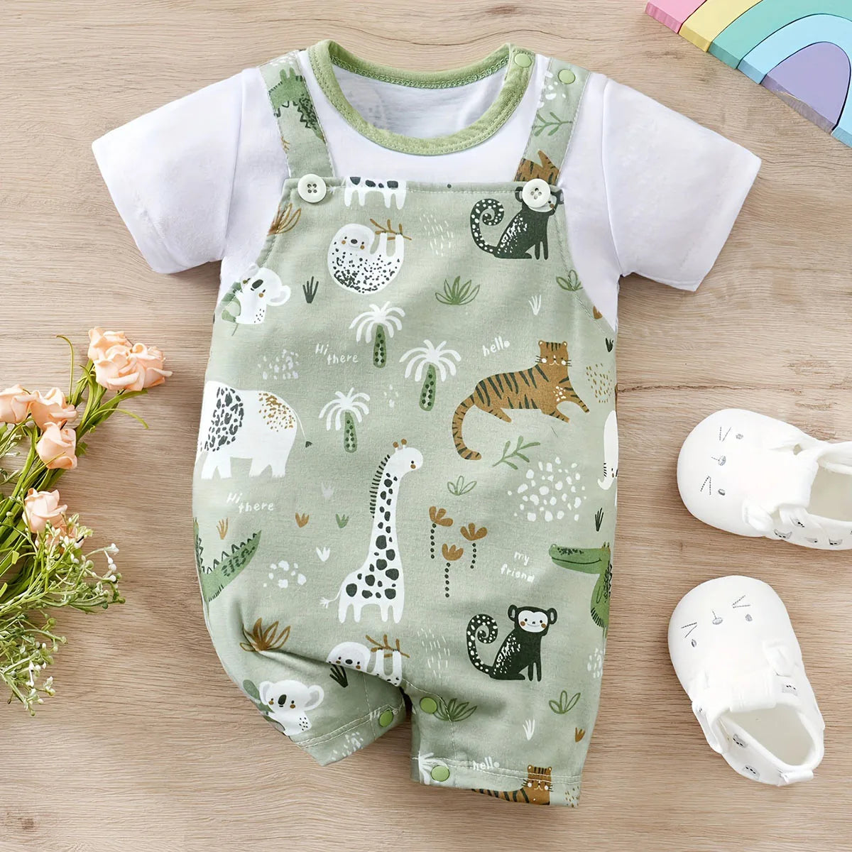 Baby Zoo Print Romper Set – Soft Two-Piece Style Outfit (0–18M)    Mimou Babywear