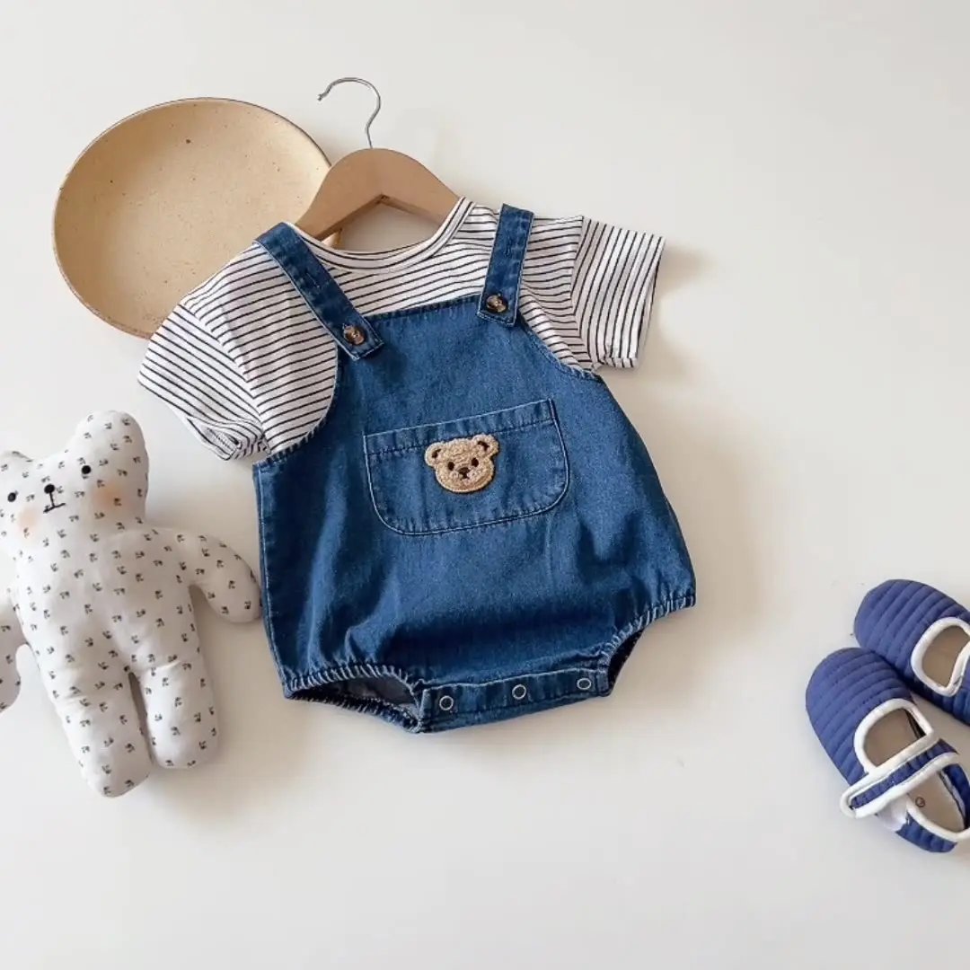 Bear Denim Baby Overalls – Cotton Short Overalls for Boys & Girls | Summer Outfit    Mimou Babywear