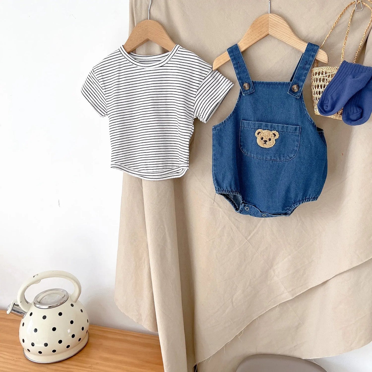 Bear Denim Baby Overalls – Cotton Short Overalls for Boys & Girls | Summer Outfit    Mimou Babywear