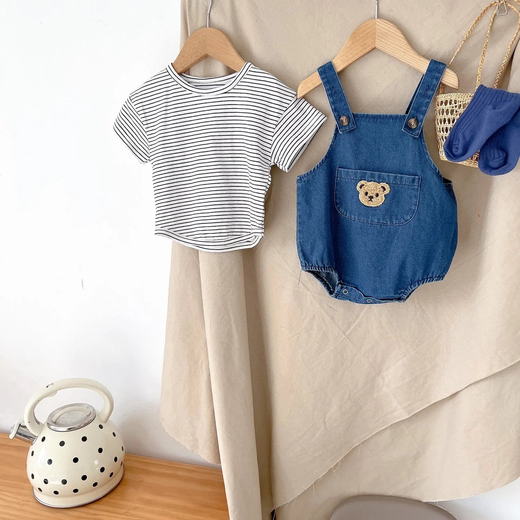 Bear Denim Baby Overalls – Cotton Short Overalls for Boys & Girls | Summer Outfit    Mimou Babywear