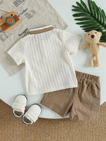 Bear Polo Set – Cable Knit Shirt & Shorts 2-Piece Summer Outfit (6–36M)    Mimou Babywear