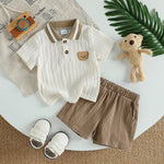Bear Polo Set – Cable Knit Shirt & Shorts 2-Piece Summer Outfit (6–36M)    Mimou Babywear
