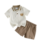 Bear Polo Set – Cable Knit Shirt & Shorts 2-Piece Summer Outfit (6–36M)    Mimou Babywear
