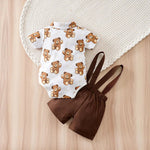 Bear Print Baby Summer Outfit Set with Short Sleeve Top (0–18M)    Mimou Babywear
