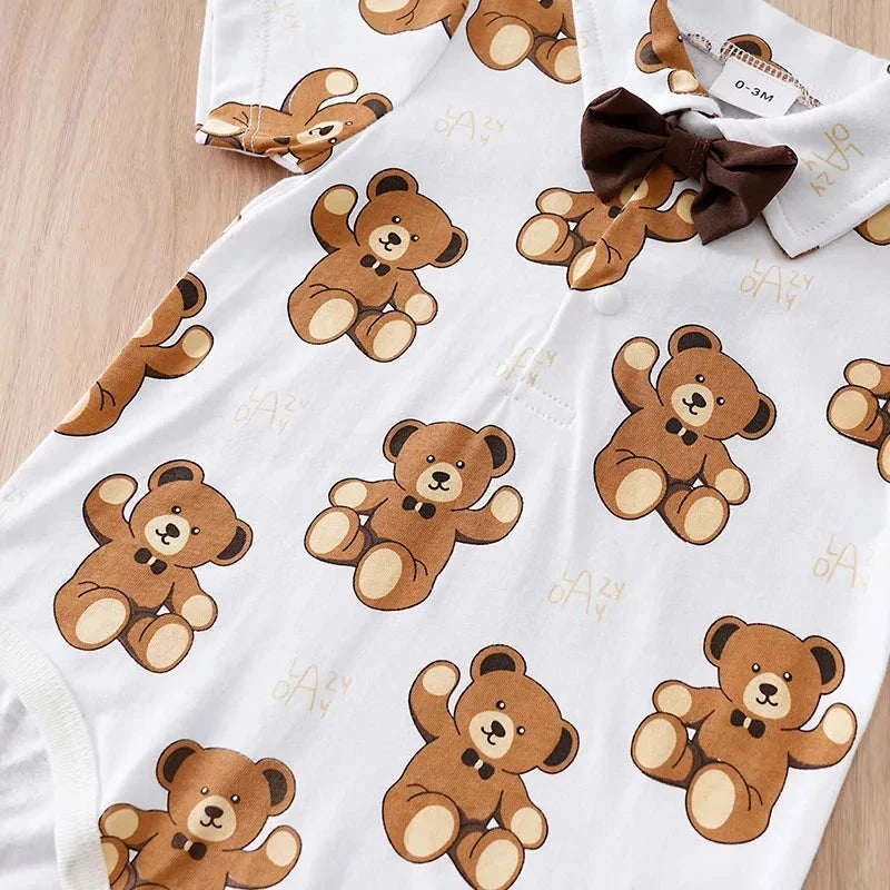 Bear Print Baby Summer Outfit Set with Short Sleeve Top (0–18M)    Mimou Babywear