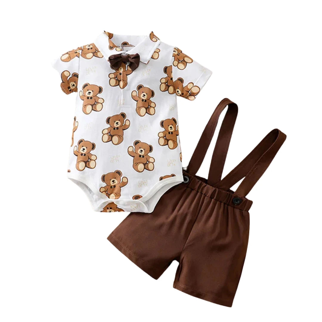 Bear Print Baby Summer Outfit Set with Short Sleeve Top (0–18M)    Mimou Babywear
