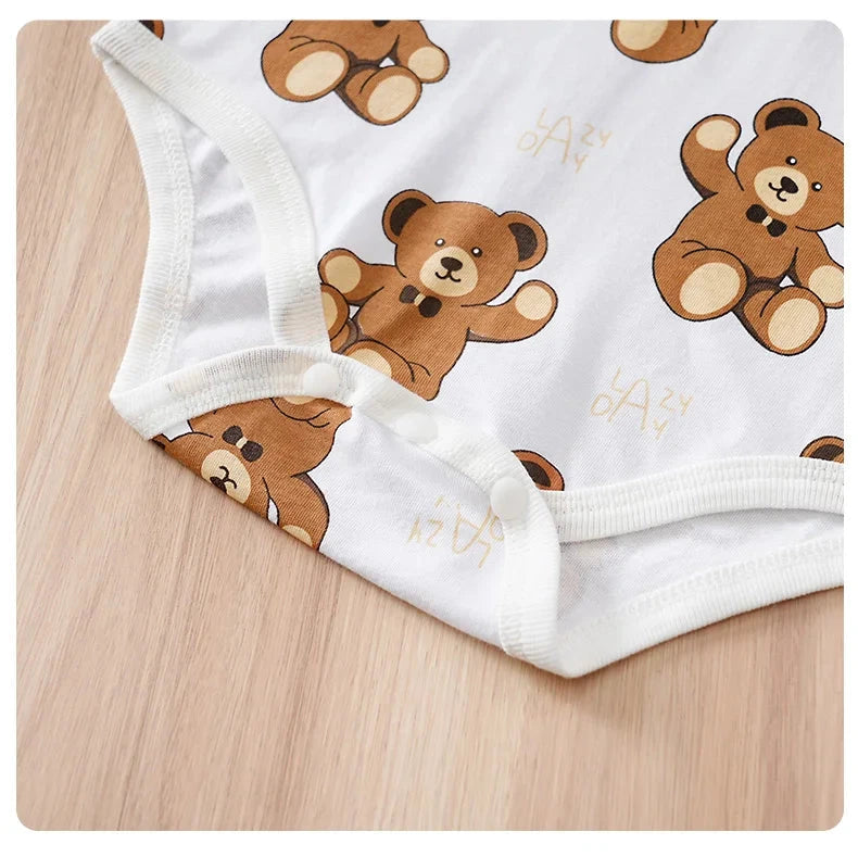 Bear Print Baby Summer Outfit Set with Short Sleeve Top (0–18M)    Mimou Babywear