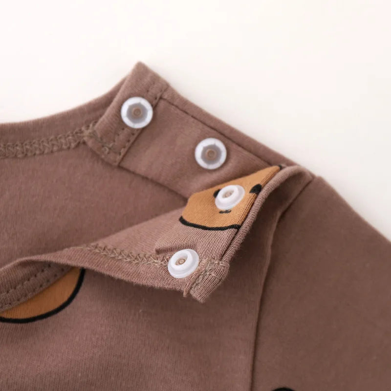 Bear Print Cotton Pajama Set – Long-Sleeve Top & Pants Baby Sleepwear    Mimou Babywear