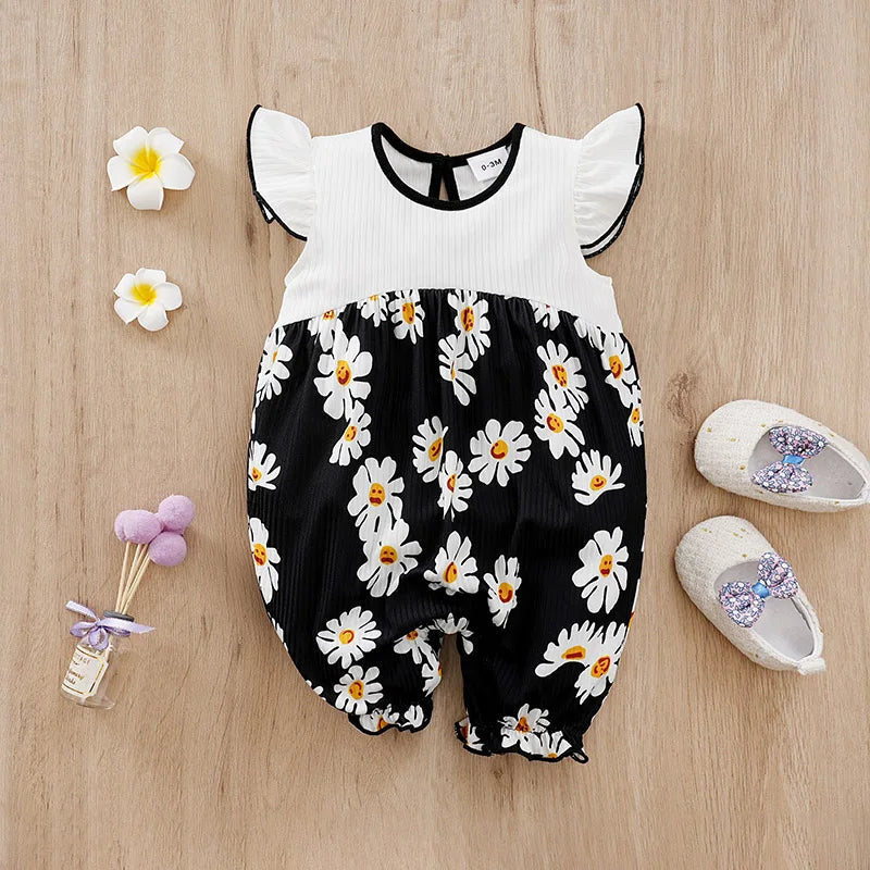 Black Daisy Baby Girl Sleeveless Romper (0–18M)    Mimou Babywear