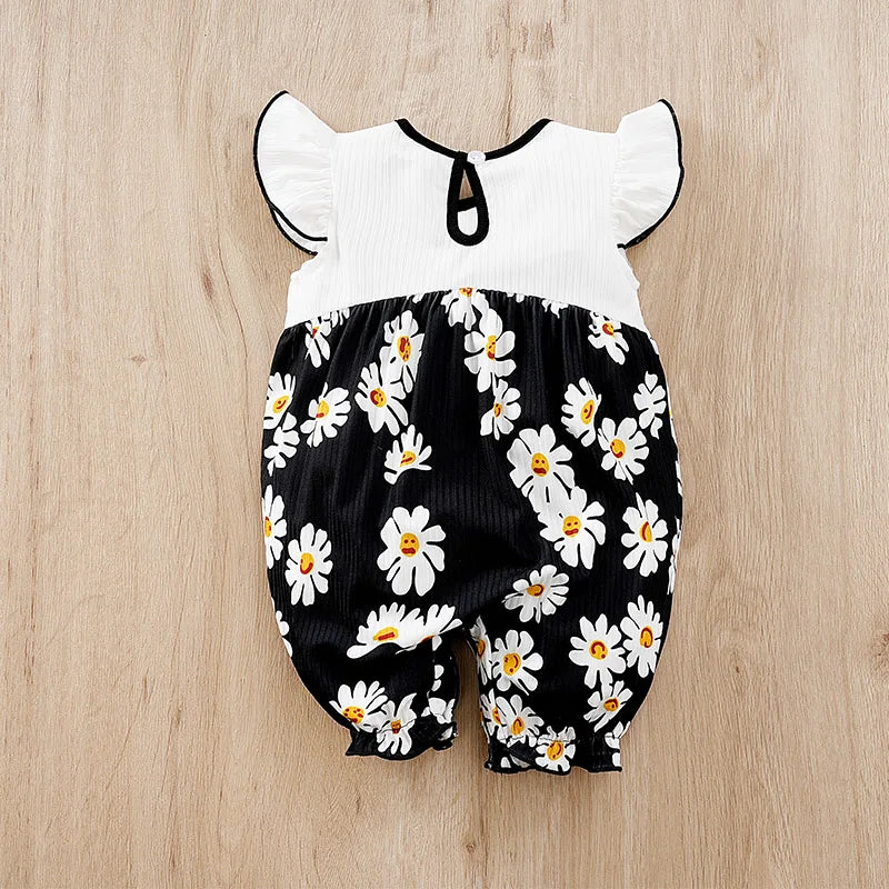 Black Daisy Baby Girl Sleeveless Romper (0–18M)    Mimou Babywear
