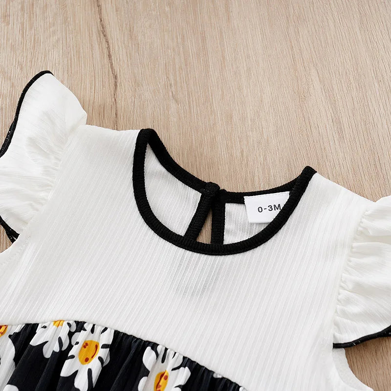 Black Daisy Baby Girl Sleeveless Romper (0–18M)    Mimou Babywear