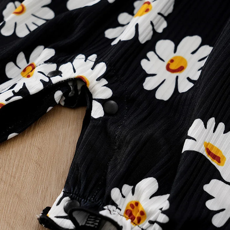Black Daisy Baby Girl Sleeveless Romper (0–18M)    Mimou Babywear