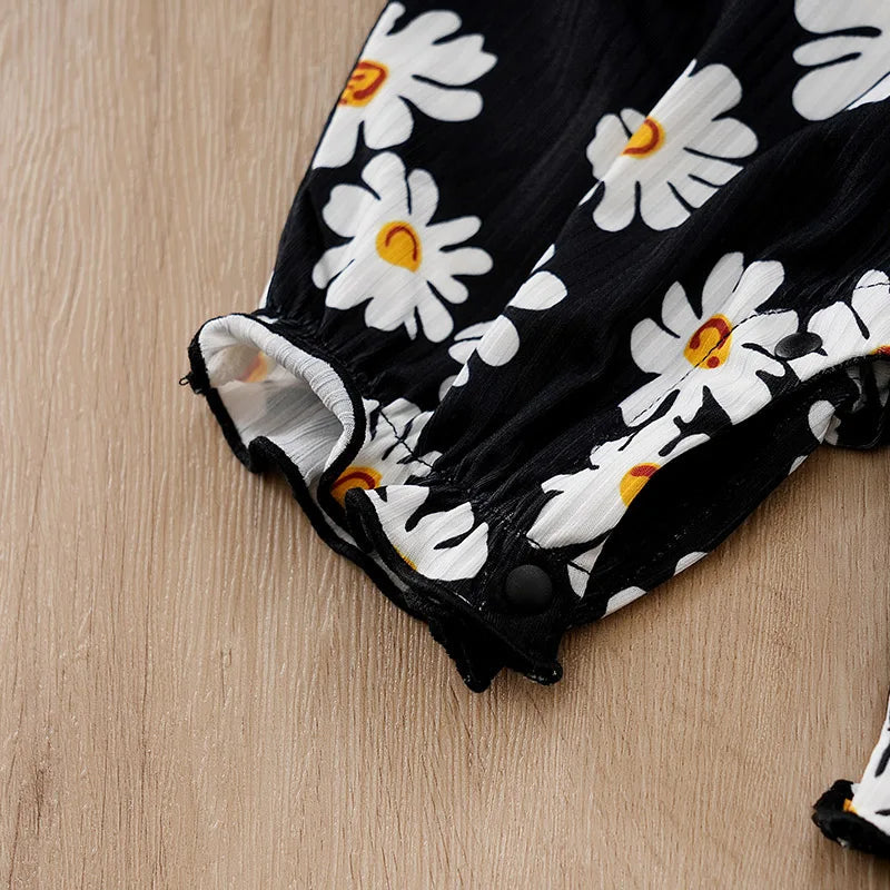 Black Daisy Baby Girl Sleeveless Romper (0–18M)    Mimou Babywear