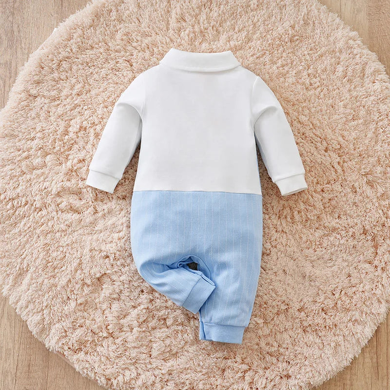 Blue Gentleman Baby Boy Romper with Bow Tie (0–12M)    Mimou Babywear