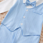 Blue Gentleman Baby Boy Romper with Bow Tie (0–12M)    Mimou Babywear