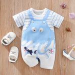 Blue Octopus Baby Romper Outfit with Striped Tee (0–18M)    Mimou Babywear