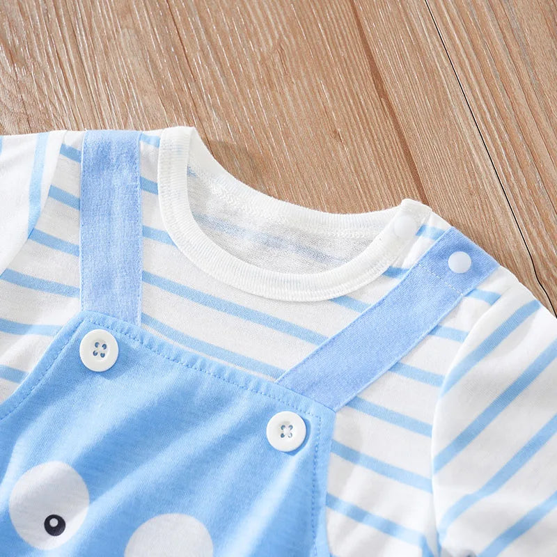 Blue Octopus Baby Romper Outfit with Striped Tee (0–18M)    Mimou Babywear