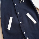 Blue Varsity-Style Baby Romper in Soft Cotton (0–12M)    Mimou Babywear