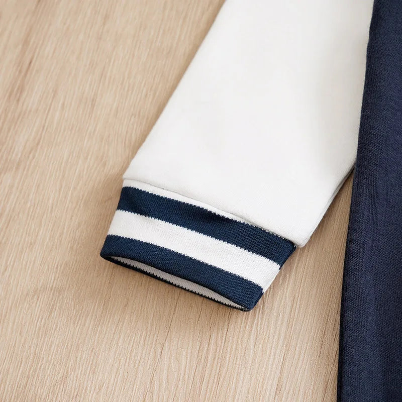 Blue Varsity-Style Baby Romper in Soft Cotton (0–12M)    Mimou Babywear