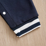 Blue Varsity-Style Baby Romper in Soft Cotton (0–12M)    Mimou Babywear