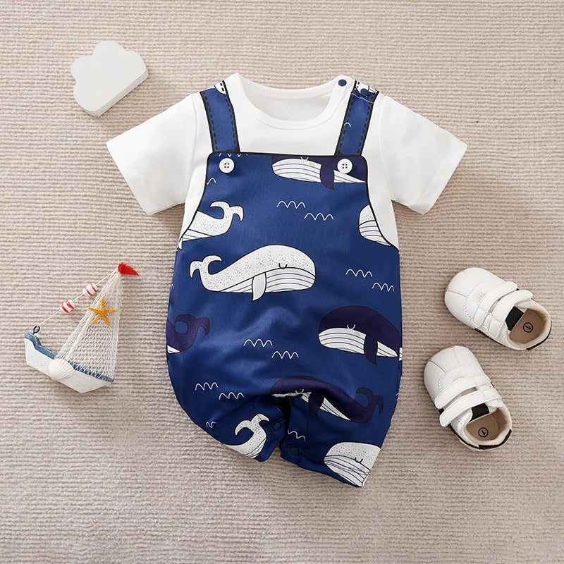 Blue Whale Baby Short Sleeve Romper Outfit (0–18M)    Mimou Babywear