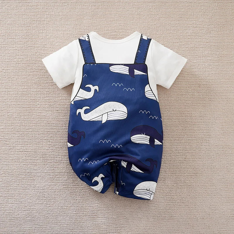 Blue Whale Baby Short Sleeve Romper Outfit (0–18M)    Mimou Babywear