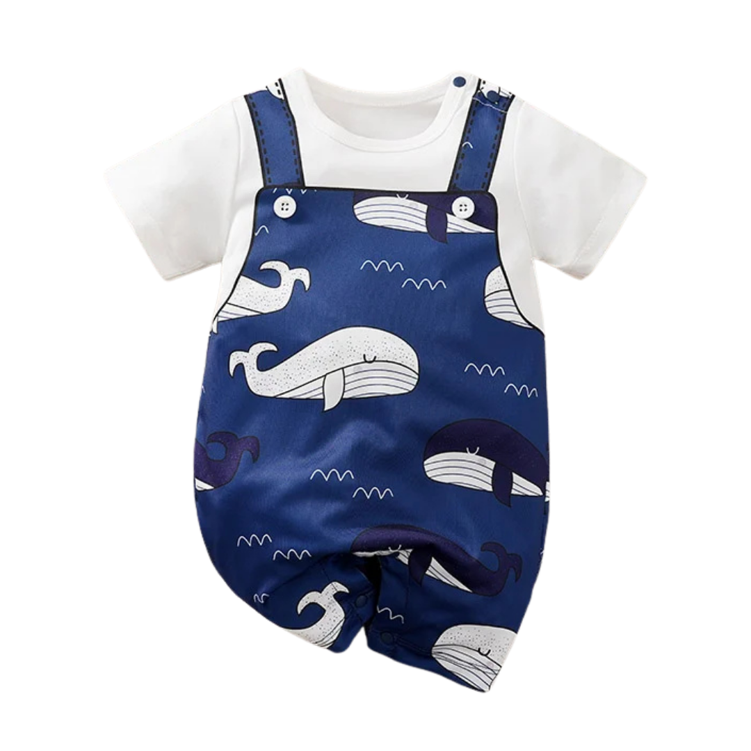 Blue Whale Baby Short Sleeve Romper Outfit (0–18M)    Mimou Babywear