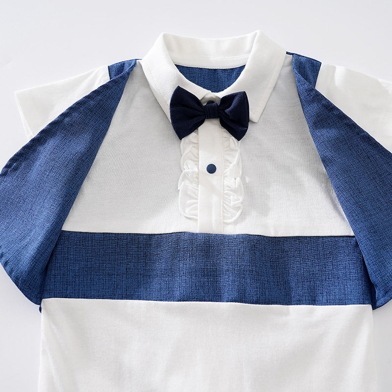 British Gentleman Short-Sleeve Romper – Summer Newborn Cotton Jumpsuit    Mimou Babywear