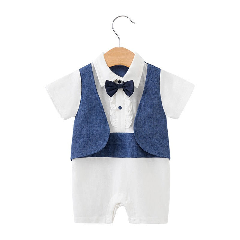British Gentleman Short-Sleeve Romper – Summer Newborn Cotton Jumpsuit   LT223ZF006D Gentleman's Swallowtail / 90cm Mimou Babywear