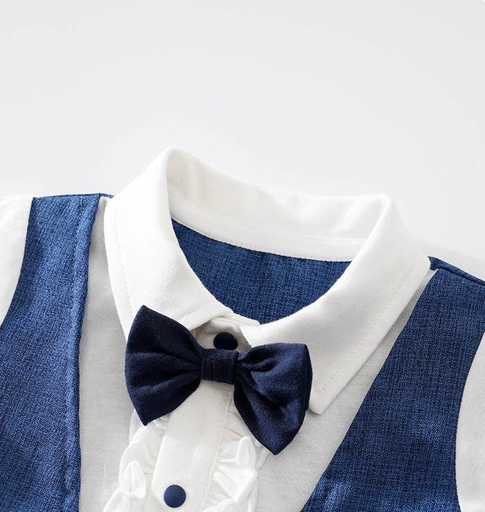 British Gentleman Short-Sleeve Romper – Summer Newborn Cotton Jumpsuit    Mimou Babywear