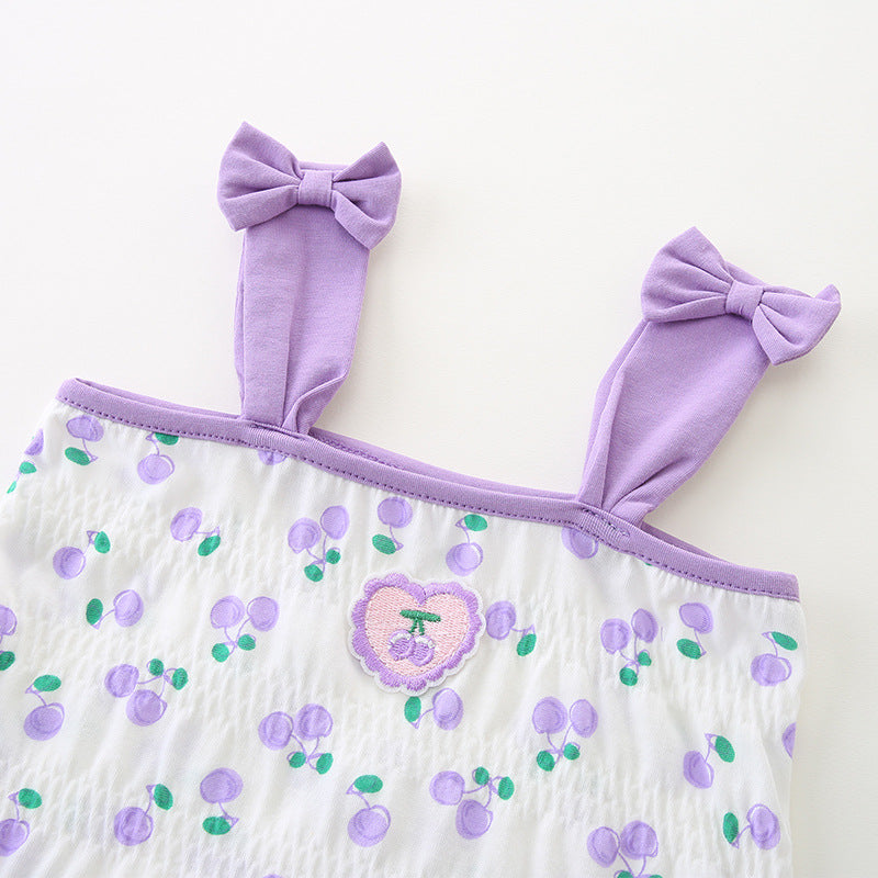 Cherry Heart Smocked Top & Bloomer Shorts Set – Bow Strap Two-Piece (3M–3Y)