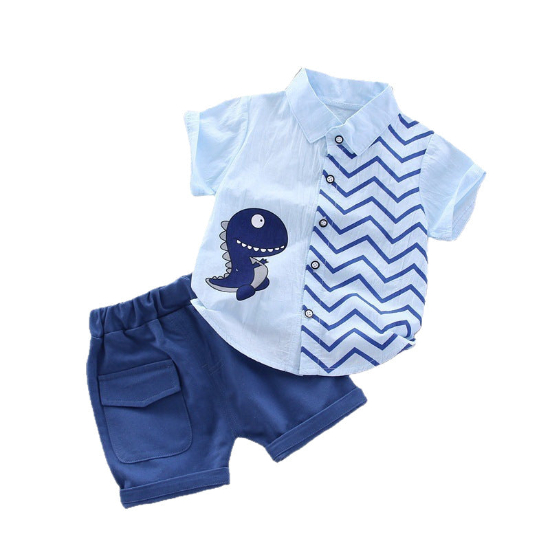 Little Dino Chevron Shirt & Cargo Shorts Set – Button Collar Summer Set (9–36M)    Mimou Babywear