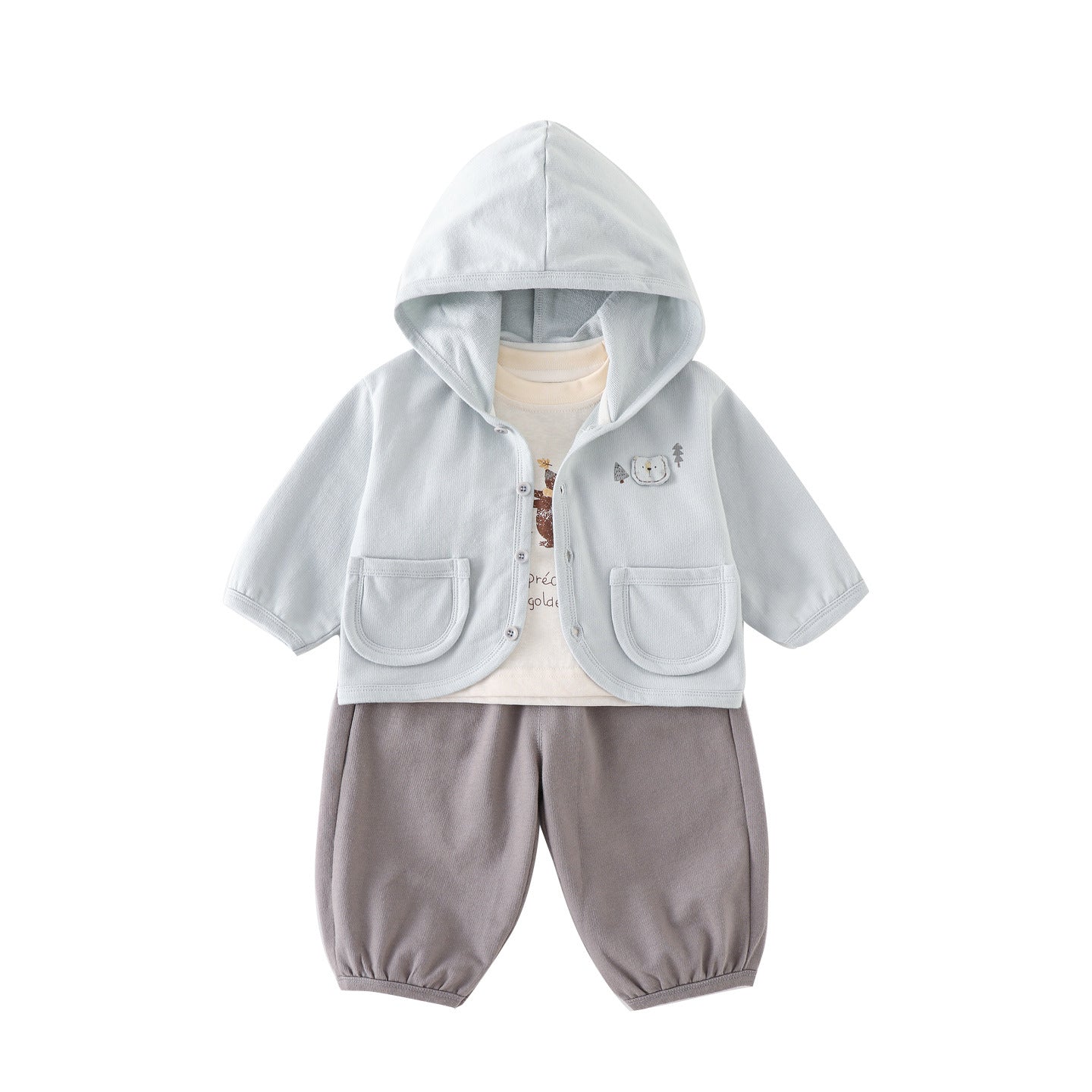 Little Forest Bear 3-Piece Set – Hooded Jacket, Bodysuit & Jogger Pants (3M–3Y)