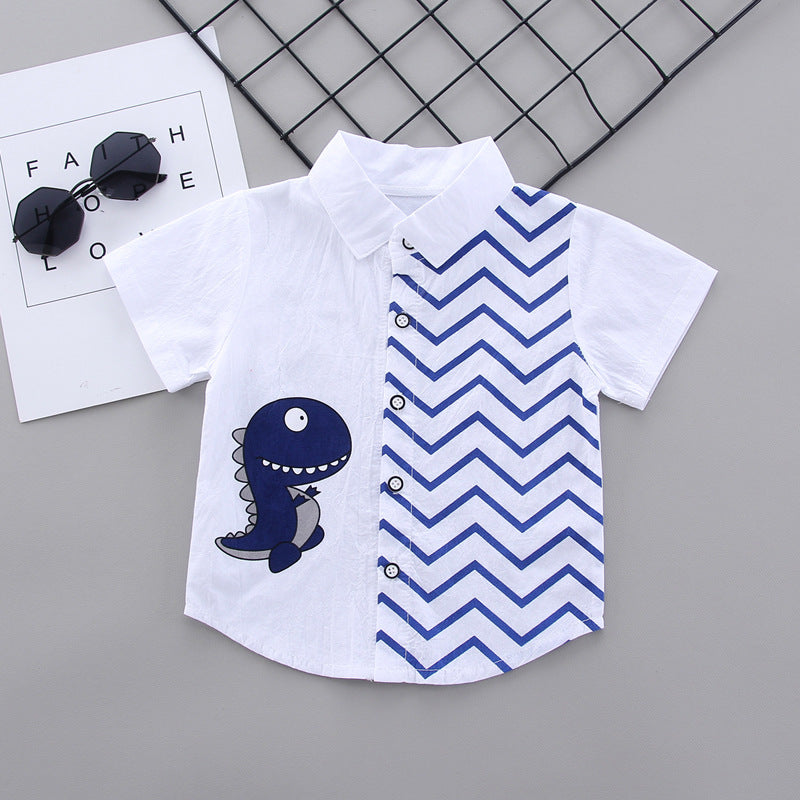 Little Dino Chevron Shirt & Cargo Shorts Set – Button Collar Summer Set (9–36M)    Mimou Babywear