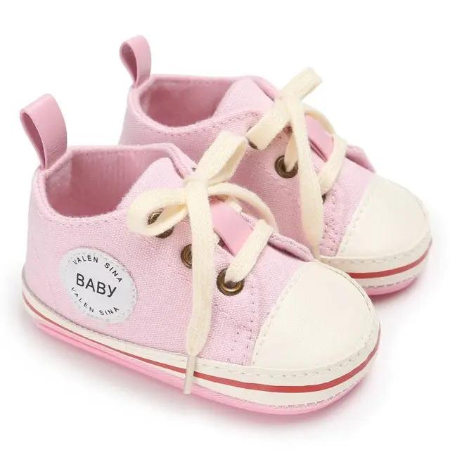 Canvas Lace-Up Baby Sneakers – Soft First Walkers for Girls | 0–18 Months   Pink / 3 Mimou Babywear
