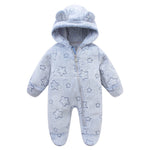 Cartoon Flannel Hooded Romper (0-12M)   light blue / 9-12M Mimou Babywear