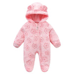 Cartoon Flannel Hooded Romper (0-12M)   pink / 9-12M Mimou Babywear