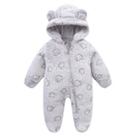 Cartoon Flannel Hooded Romper (0-12M)   gray / 9-12M Mimou Babywear
