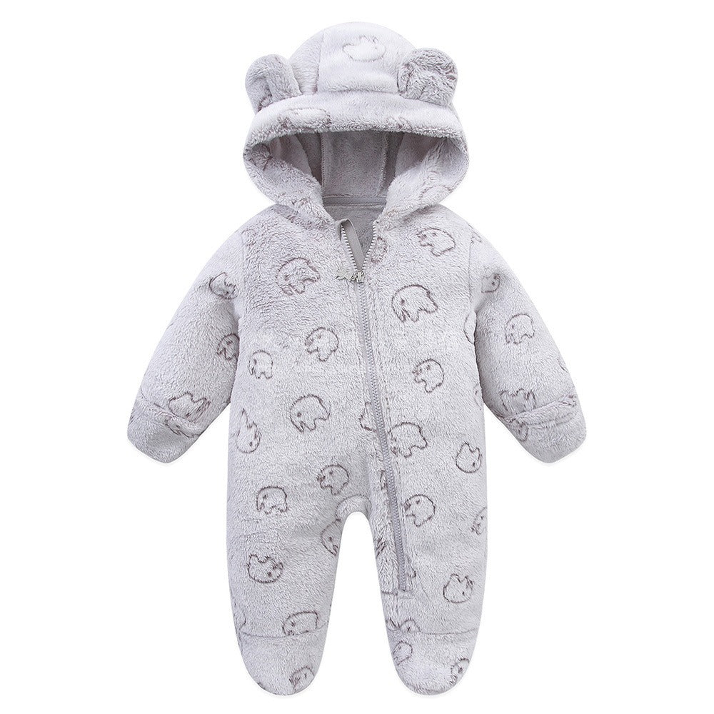 Cartoon Flannel Hooded Romper (0-12M)   gray / 9-12M Mimou Babywear