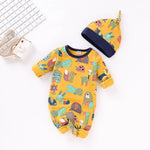 Cartoon Print Romper & Cap (2-Piece, 0-12M)    Mimou Babywear